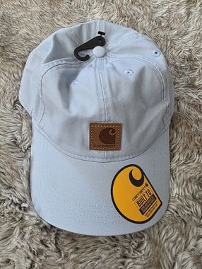 Carhartt Odessa Cap Light Blue Canvas Hat With Adjustable Strap Leather Logo